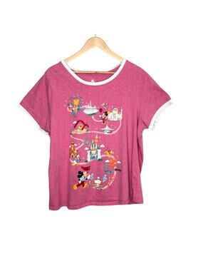 Disney‎ Parks Disneyland Pink Graphic Tee 1X Castle Mickey Tour Theme Park Retro